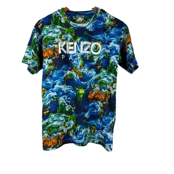 KENZO Paris All Over Print Archive Straight World Cobalt Logo T-Shirt Men’s Sz S